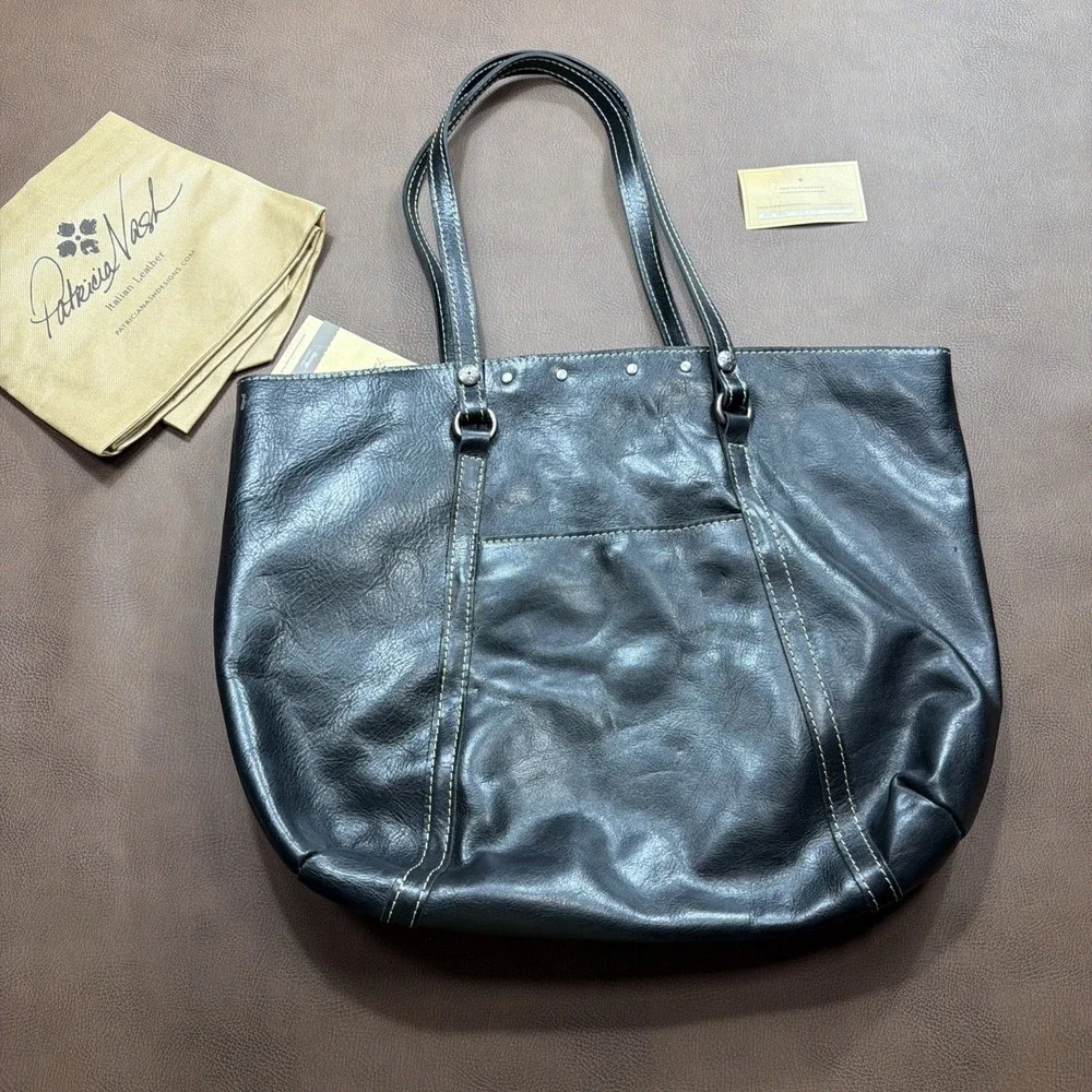 PATRICIA NASH Western Tote Shoulder Bag Studded Black Italian Leather Purse New!